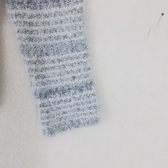 LOFT Womens Sweater S Gray White Stripe Wool Alpaca Mohair Crew Neck High Waist - Picture 10 of 10